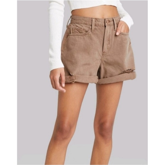 Wild Fable High Rise Distressed Bermuda Jean Shorts size 6/28R Brown. - Picture 2 of 10